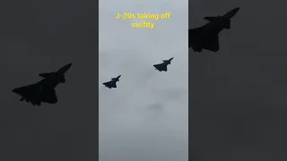 J-20 fighters taking off swiftly, using a very short portion of the runway