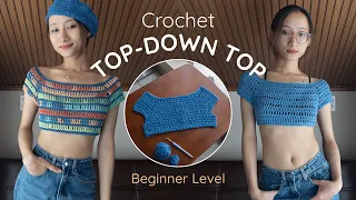 Crochet Top-down Crop Top Tutorial for Beginners - EASY & FREE Pattern
