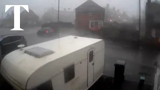 Moment 'tornado' flips over caravan in Staffordshire