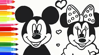 Drawing and Coloring Mickey Mouse and Minnie Mouse ⚫⚫❤️⚫🎀⚫ Drawings for Kids#87