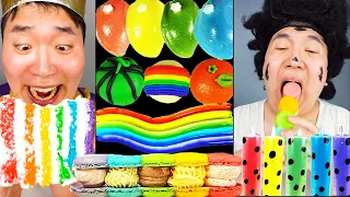 ASMR RAINBOW DESSERT CAKE, JELLY COLOR ICE CREAM MUKBANG HUBA후바