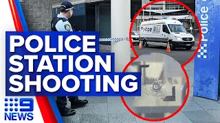 Police shoot dead knife-wielding man at Sydney police station | 9 News Australia
