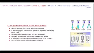 The requirements of a good fuel injection system for CI Engine - M2.40 - TE in Tamil
