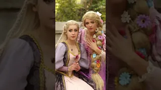 “Us? Princesses?? 🫢💜” Barbie and Disney Rapunzel cosplay feat. @halcybella 🌸✨