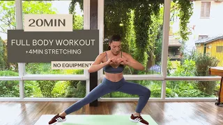 20 MIN FULL BODY WORKOUT + 4 MIN STRETCHING  | TONE & STRENGTH | No Equipment + No Jumping