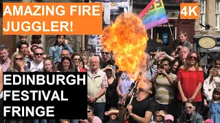 Amazing Fire Juggler At Edinburgh Fringe Festival 4K