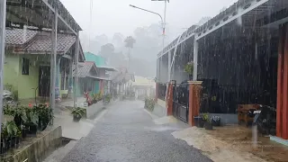 Heavy rain in the middle of a green village | guaranteed sleep in 5 minutes