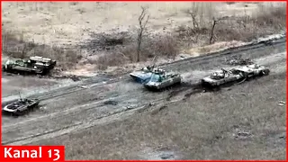 Advancing Russian tank column met with Ukrainian army’s artillery