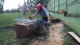 Распил бревна бензопилой. WOODWORKING // Slabbing logs into Lumber // Chainsaw Mill