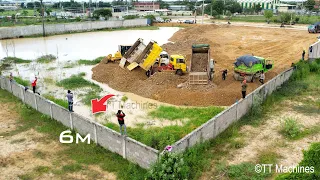 Part 7 Interesting Result !! Stronger DR51PX Bulldozer & Dump Trucks 5Ton Spreading Stone Into Water