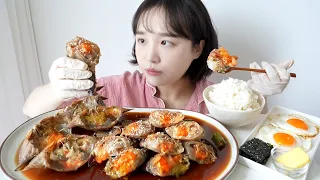내 생일 선물로 받은 간장게장 먹방🥹🧡 흰쌀밥에 버터조각+달걀후라이까지 REALSOUND MUKBANG | Soy sauce marinated Raw crabs :D