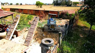 First Starting New project Showing bulldozer working push Sand and Dump truck unloading Sand filling