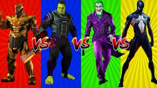 SUPERHERO MULTICOLOR DANCE CHALLENGE Thanos vs Hulk Avenger vs Joker vs Spider Man Black