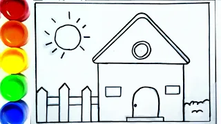 Scencry house drawing for kids|Easy house drawing step by step|House drawing|sunset drawing#drawing