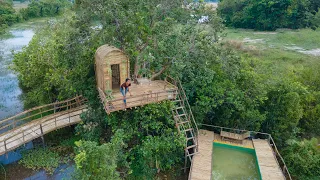 Girl Build The Most Beautiful Tree House with Decoration Sitting Area