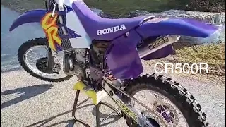 1995 Honda CR500R running with full two stroke sound showing a walk-around with full sound! 👌