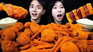 ASMR MUKBANG 1000만 유튜버 게스트 BHC 핫뿌링클 사이드 전메뉴 뿌링치즈볼 치즈스틱 양념치킨 먹방/ BHC SIDE& FRIED CHICKEN EATING SOUND