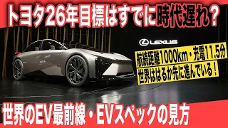 【EV初心者向け】トヨタ26年目標の航続距離1000km・充電時間20分はすでに時代遅れ！？〜世界の最新EV衝撃スペック。そしてEV購入の時のスペックの見方について