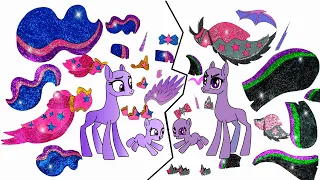 My little pony  as Alicorns Princesses Villains vs Good-Making Glitter Dresses - MLP Paper craft