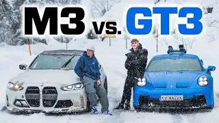 BMW M3 G80 vs. PORSCHE 992 GT3 DRIFTING IN SNOW - GONE SKIING!