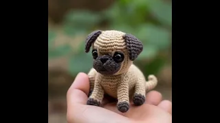 SO CUTE PUG DOG 🐶 PUPPY DARK BROWN LIGHT BROWN CROCHET WOOL AI MADE DESIGNS IDEAS -KLMNO ART