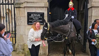 CANADIAN TOURIST GETS BADLY BITTEN - and shows everyone what can happen at Horse Guards!