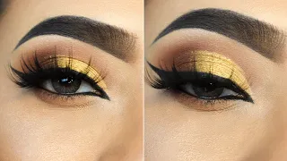 Golden Cut Crease Eye Makeup with Winged Eyeliner || Step by Step Easy And Simple Makeup || Shilpa