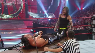 Jeff Hardy ties Matt Hardy to a table for a leg drop: Backlash 2009