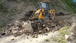 Hilly Stone slide Dirt Clearing | Part # 1 | JCB Backhoe Hilly Road Renovation