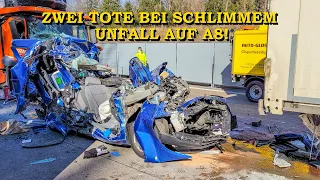 [Zwei Tote bei schrecklichem Unfall] - Auto wird zwischen zwei Lkw zerquetscht | Großeinsatz auf A8