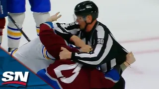 Linesman Can't Prevent Fight Between Kyle Okposo And Logan O'Connor