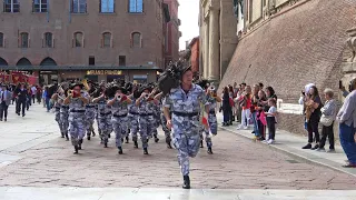 FANFARA BERSAGLIERI PLAYS RUN IN PIAZZA MAGGIORE IN BOLOGNA