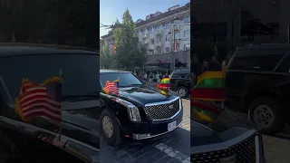 US President Joe Biden arrives in Vilnius Lithuania Drives through Gediminas st. with “the beast”car
