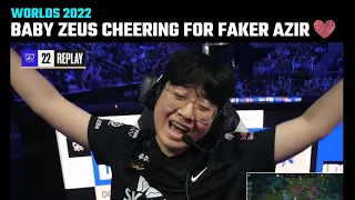 Baby Zeus cheering for Faker Azir | T1 vs JDG | Worlds 2022 Semifinals