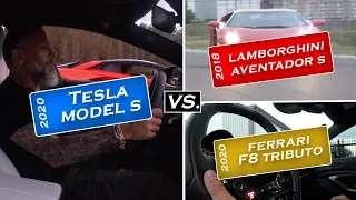 2020 Tesla Model S Races Ferrari F8 Tributo; Lamborghini Aventador!