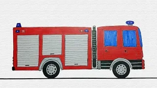 How to easy drawing Fire Truck for Kids - Children's Coloring Book with #Paiting 2