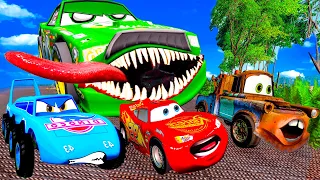 Lightning McQueen, MATER and DINOKO vs Zombie Chick Pixar cars Zombie apocalypse in  BeamNG.drive