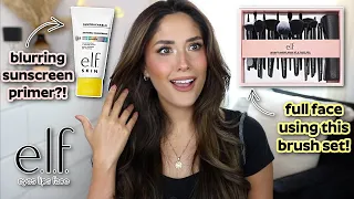 TESTING NEW ELF MAKEUP RELEASES | invisible blurring sunscreen primer , ultimate makeup brush set