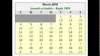 ISLAMIC CALENDAR DATES 2018 MARCH