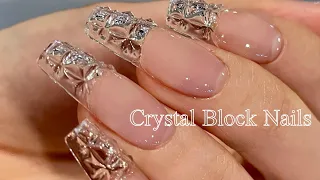 NO filing❗Crystal Block Nails💎 Tip extension nail TipsㅣClear glass nailsㅣNails tutorial