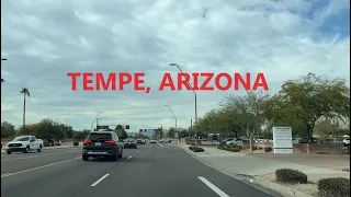 Driving in Tempe, Arizona on Warner Road near ASU Research Park.