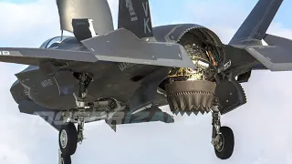 Взлет истребителя F-35B Lightning II и вертикальная посадка в Японии