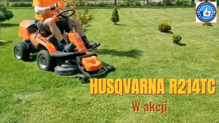 Husqvarna R 214TC Rider w akcji. Silnik HV 586AE, Loncin 2 cyl. Szybkie koszenie riderem Husqvarna.