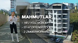 BEZIRK MAHMUTLAR 🏠NEU VOLL MÖBLIERT 🛋️55 m²OFFENER POOL 2-ZIMMERWOHNUNG