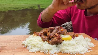 Tender and Juicy Beef with flufy Basamati rice ASMR outdoor Cooking (Camping, Relaxing Video)