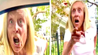 INSANE! Karen gets mad and hits another car for parking in her driveway...