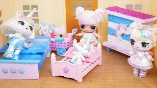 LOL Surprise New Unicorn Custom Bedroom Playset with Barbie Family Goldie