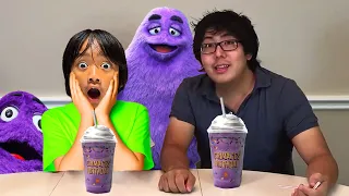 Ryan's World and Kaji Dad Try the Grimace Shake Challenge in Real Life!