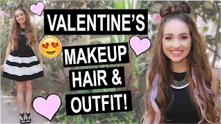 Valentine's Day Makeup, Hair, Outfit Idea! GRWM!