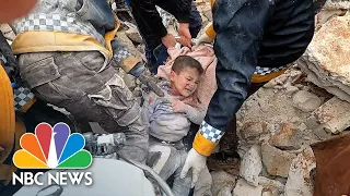 Syrian children pulled from rubble by earthquake rescue teams